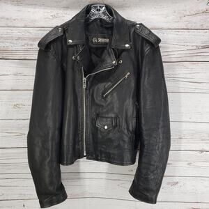 Spartan Men's Black Genuine Leather Motorcycle Jacket Size 52